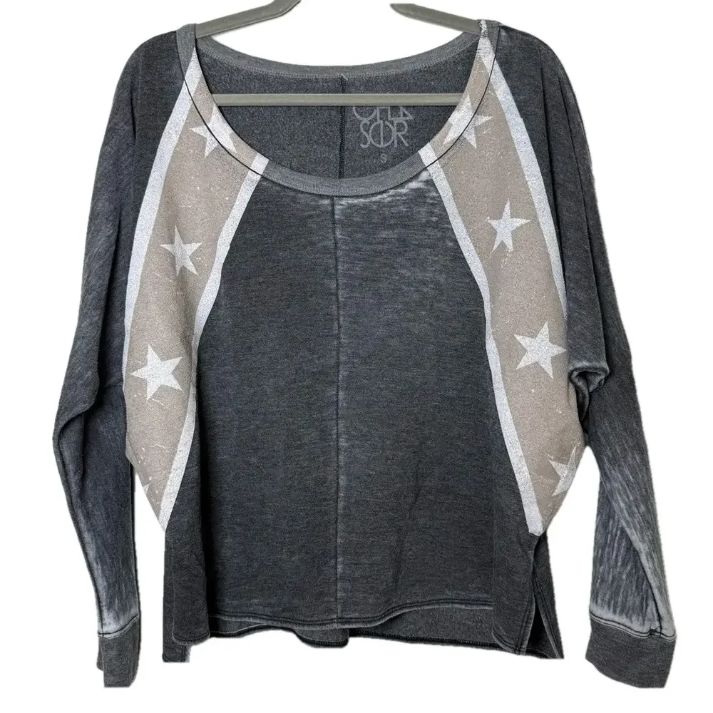 CHASER Women’s drop shoulder dolman long sleeve Stars & Stripes size small NWT